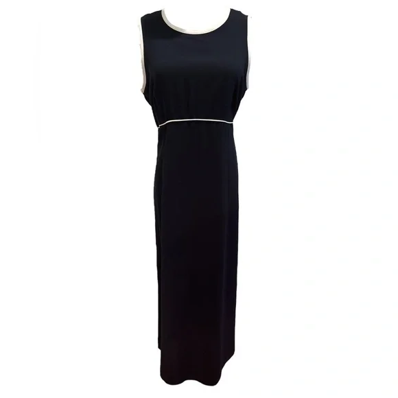 NWOT Y2K LIZ CLAIBORNE BLACK & WHITE MINIMALIST SLEEVELESS MAXI DRESS SZ 12 - Picture 3 of 6